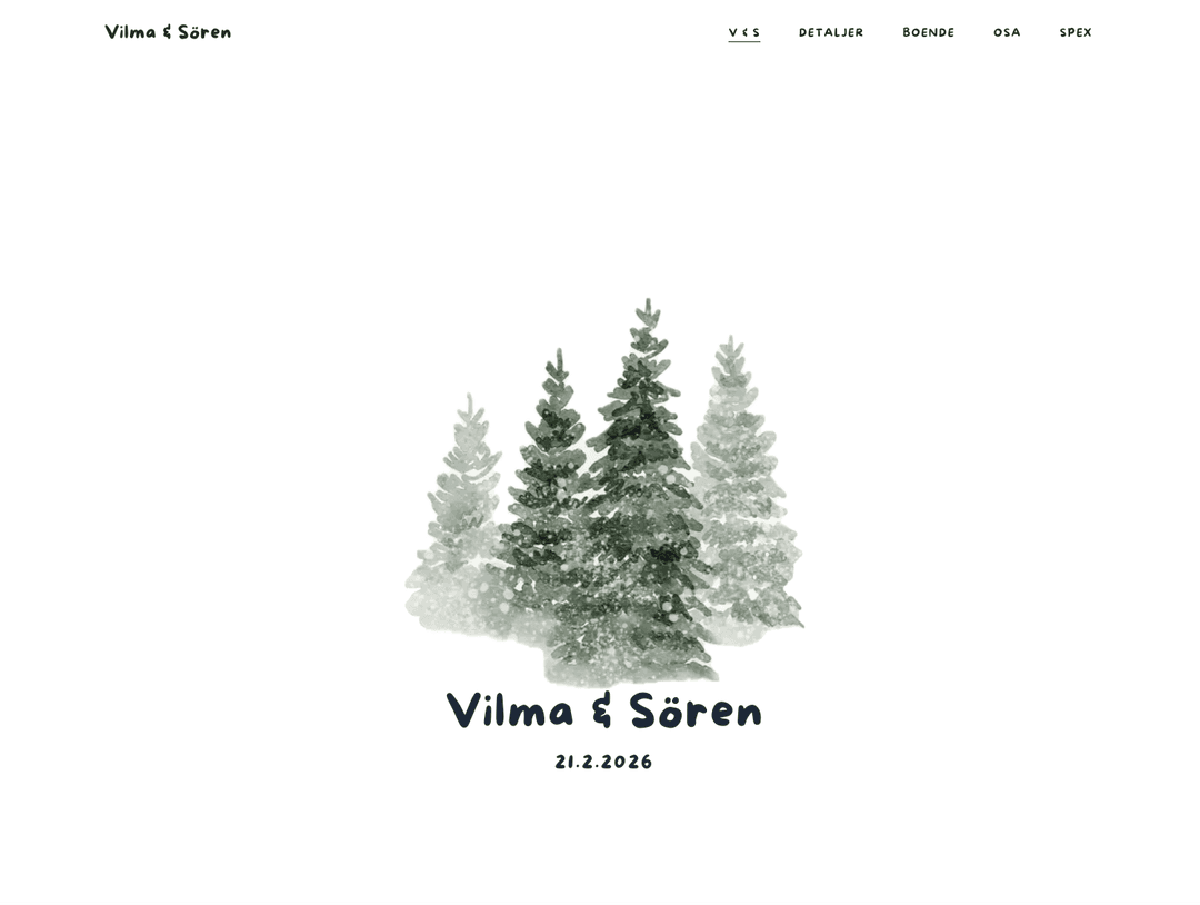 Bröllopshemsida för Vilma & Sören — designad av Brollopsweb